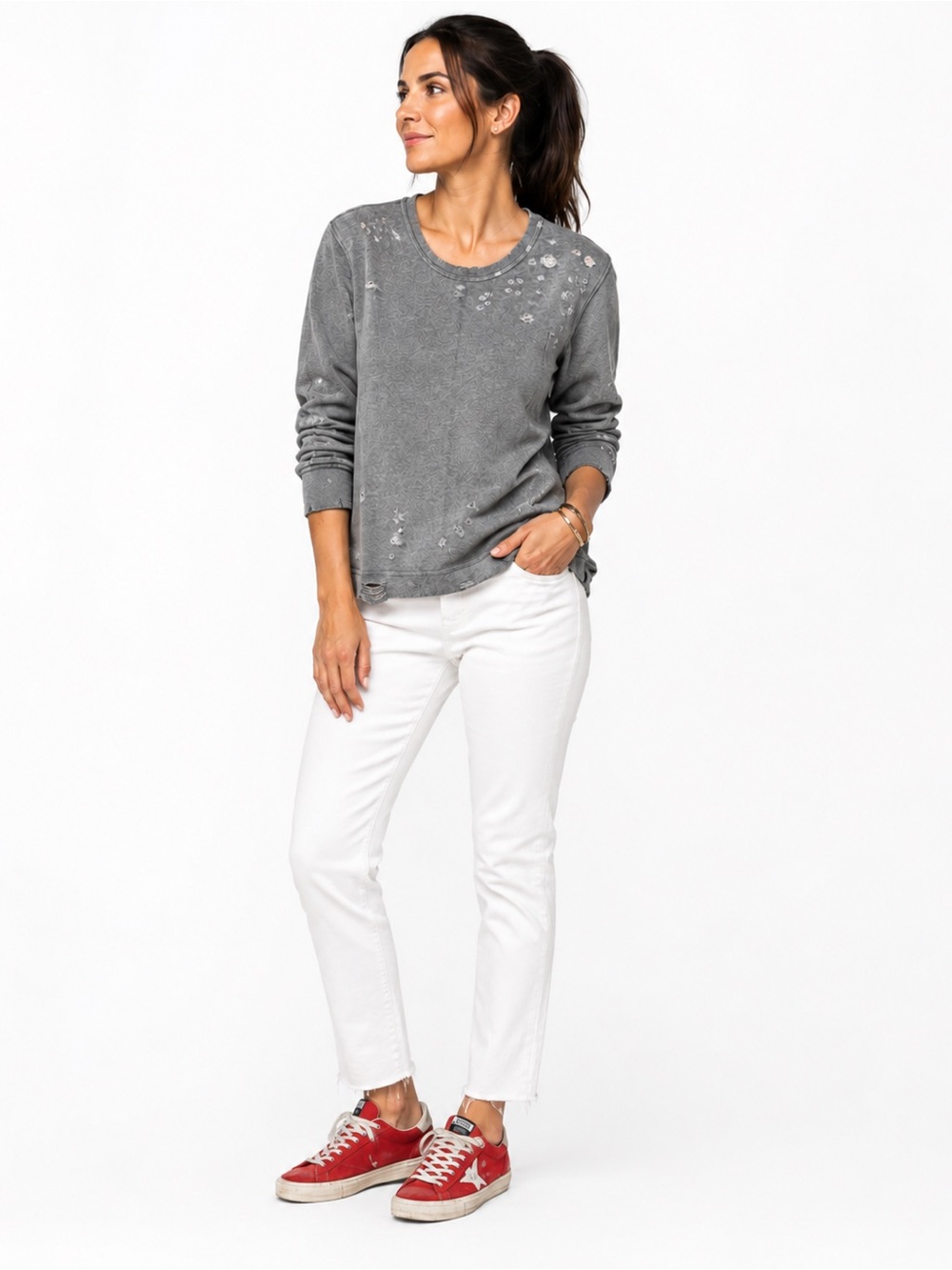 RtA Distressed Gray Sweatshirt Long Sleeve Pullover Women’s Size L